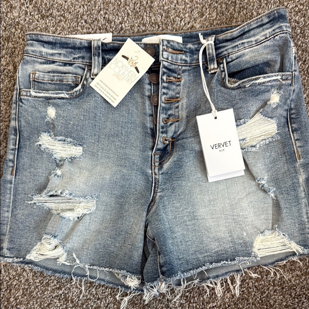 Women's Distressed Denim Shorts - Blue